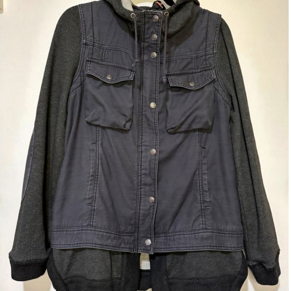 Free People Multi-color Hooded Jacket Zipper Snap Front Size Medium EUC